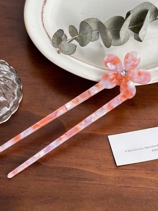 Pink 15cm Cellulose Acetate Minimalist Flower Multi Color Bun Hair Hairpin