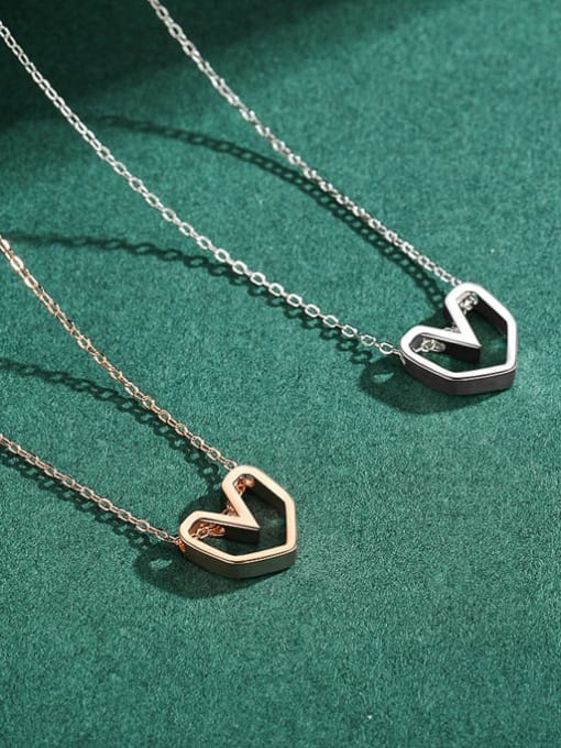 MODN 925 Sterling Silver Minimalist Hollow Heart Pendant Necklace 3