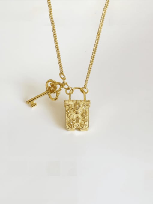 Boomer Cat 925 Sterling Silver With Gold Plated Simplistic Key Locket Necklaces