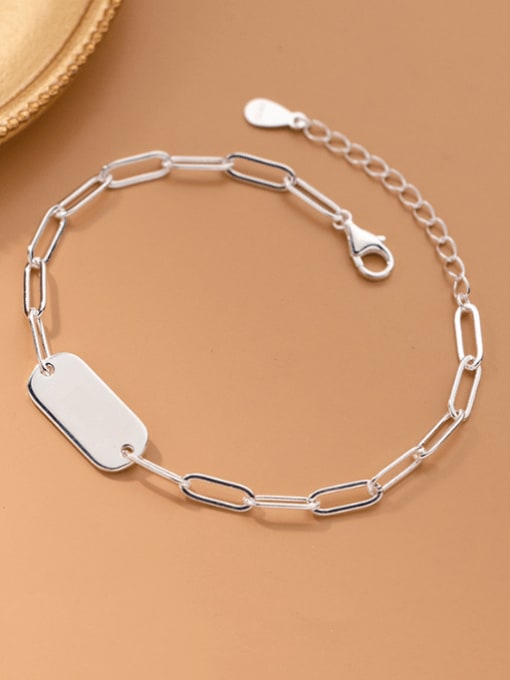 silver 925 Sterling Silver Geometric Minimalist Link Bracelet