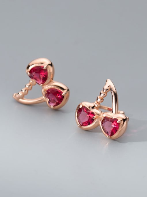 Rose Gold +Red 925 Sterling Silver Cubic Zirconia Heart Minimalist Clip Earring