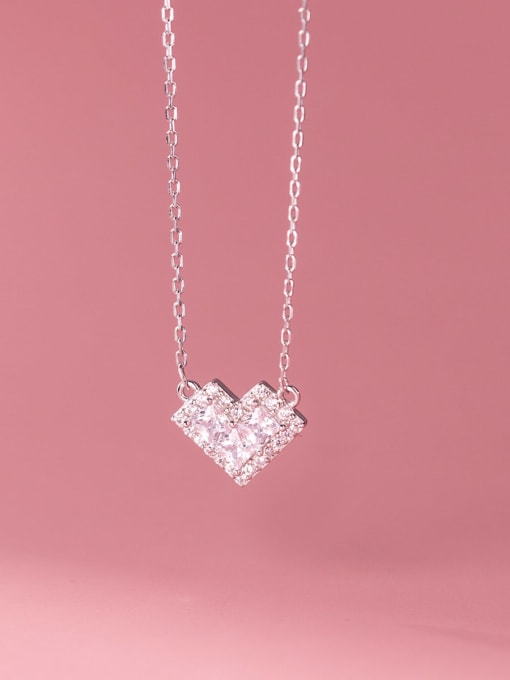 Rosh 925 Sterling Silver Cubic Zirconia Heart Minimalist Necklace 2