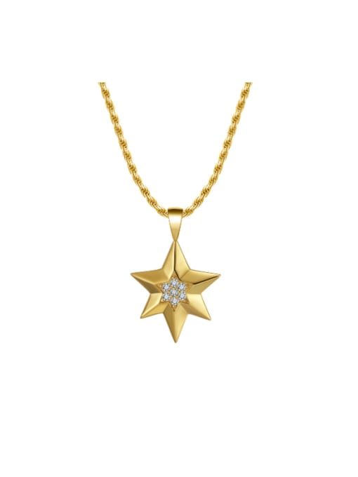 18K gold,  Twists chain 60CM, 5.79g 925 Sterling Silver Cubic Zirconia Pentagram Minimalist Necklace