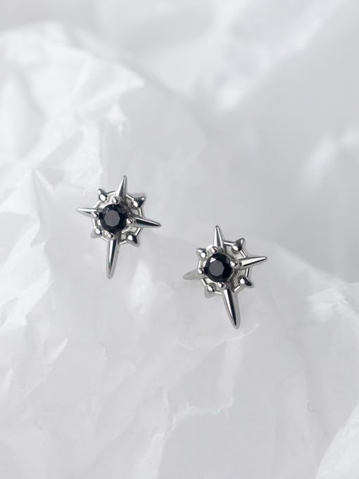 Rosh 925 Sterling Silver Obsidian Cross Minimalist Stud Earring 3