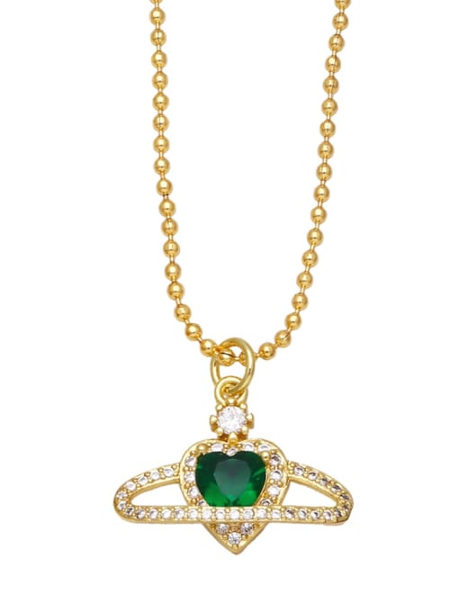 D (green) Brass Cubic Zirconia Planet Vintage  Pendant Necklace