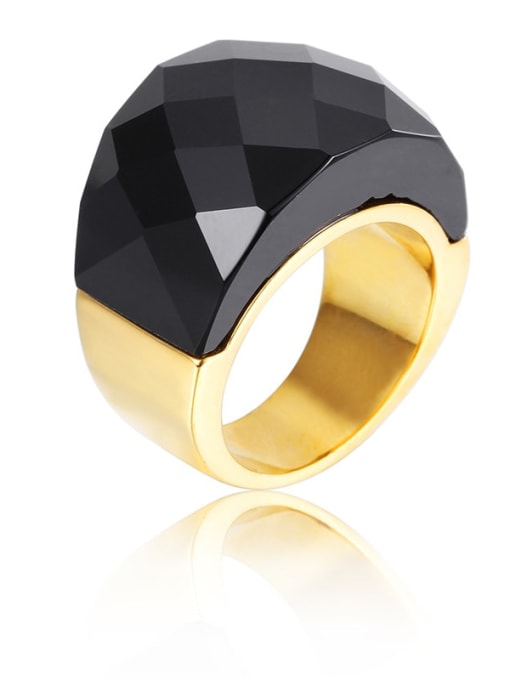 Gold Color, Black Titanium Steel Glass Stone Geometric Ring with waterproof