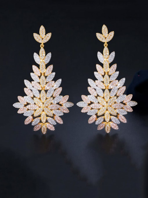 L.WIN Brass Cubic Zirconia Flower Luxury Chandelier Earring 0