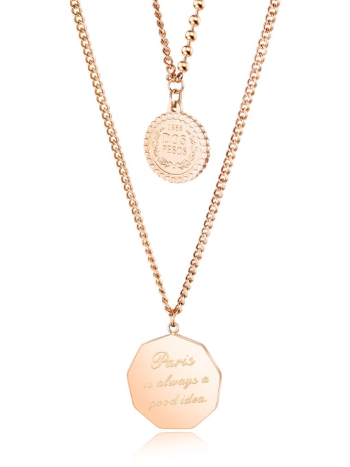1621 rose gold plated necklace Titanium Letter Minimalist Multi Strand Polygon pendant Necklace