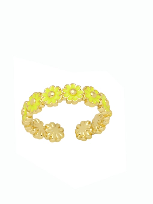 yellow Brass Cubic Zirconia Flower Hip Hop Band Ring