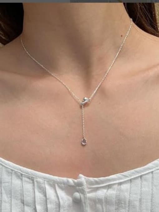 Boomer Cat 925 Sterling Silver Cubic Zirconia Water Drop Minimalist Necklace 2
