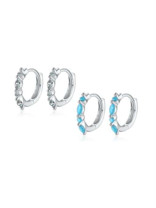 MODN 925 Sterling Silver Turquoise Geometric Dainty Huggie Earring 0