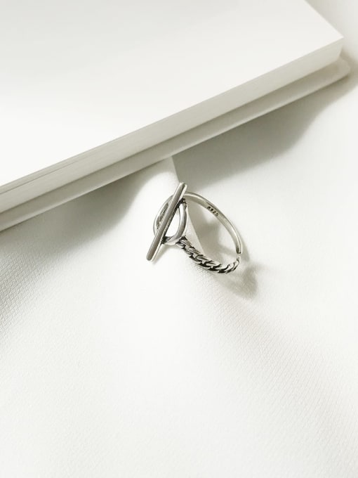 Boomer Cat 925 Sterling Silver  Hollow Geometric Vintage Free Size Midi Ring 1