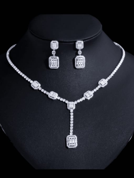 L.WIN Brass Cubic Zirconia Luxury Geometric  Earring and Necklace Set 0
