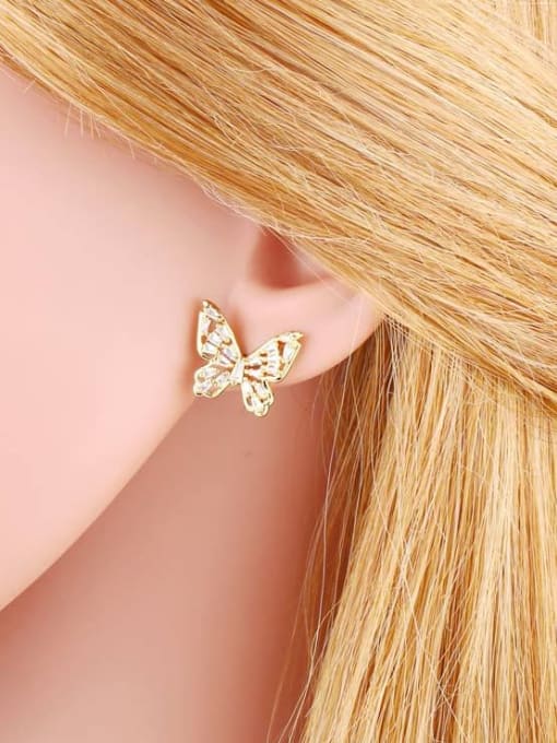 CC Brass Cubic Zirconia Butterfly Tassel Cute Stud Earring 1