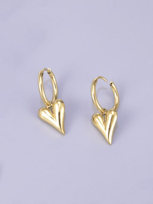 18K Gold Titanium Steel Heart Vintage Huggie Earring