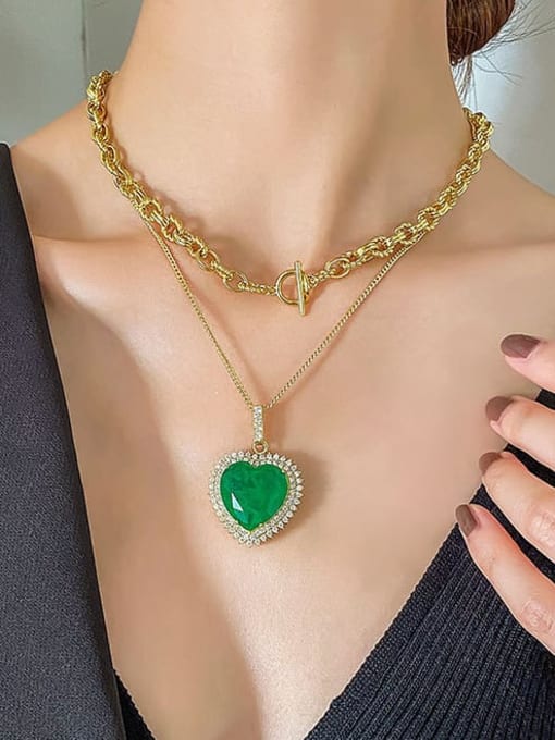 ROSS Brass Glass stone Heart Luxury Necklace 3