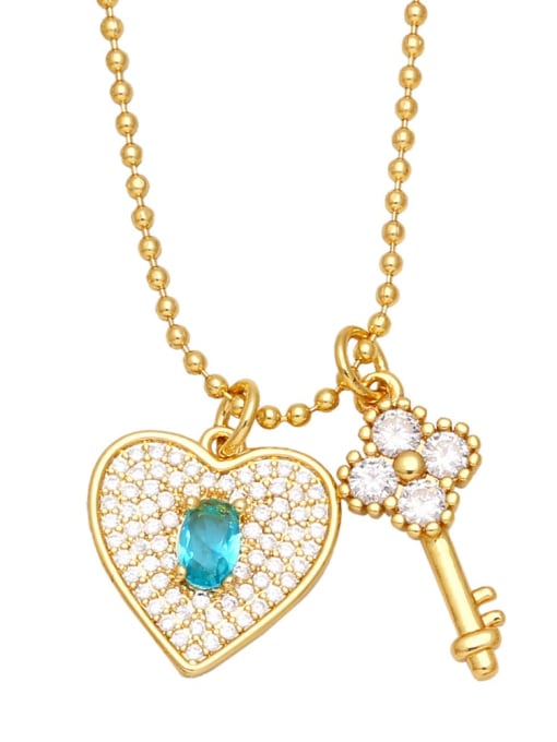 Light blue Brass Cubic Zirconia Key Vintage Necklace
