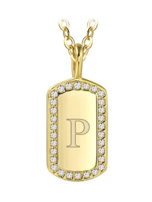 Gold Letter  P Brass Rhinestone Letter Minimalist Necklace