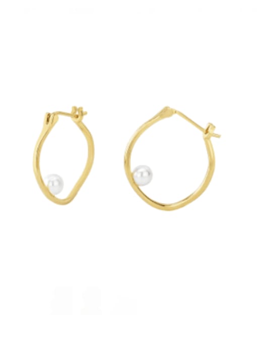Golden irregular circle Pearl Earrings Brass Imitation Pearl Geometric Minimalist Huggie Earring