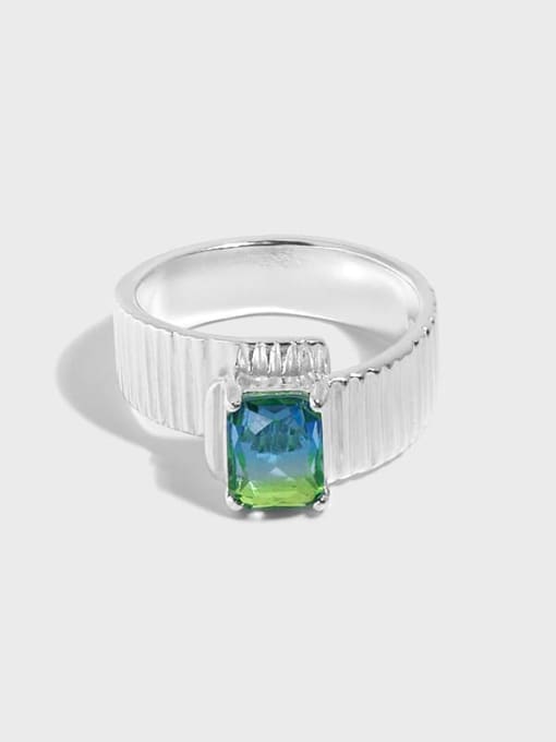 DAKA 925 Sterling Silver Glass Stone Geometric Vintage Band Ring 0