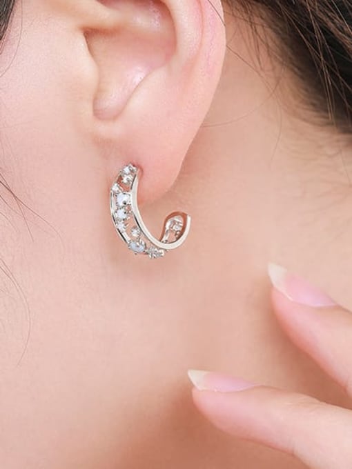 MODN 925 Sterling Silver Cubic Zirconia Geometric Cute Stud Earring 1