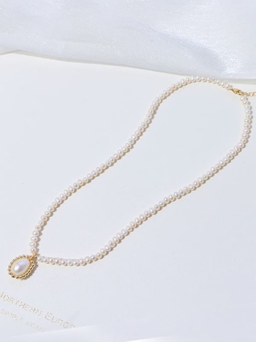 RAIN Brass Freshwater Pearl Round Minimalist Necklace 2