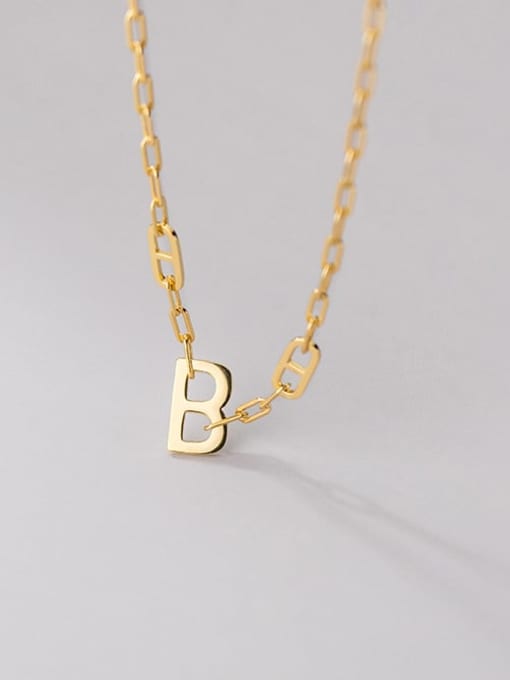 gold 925 Sterling Silver Letter Minimalist Hollow Chain Necklace