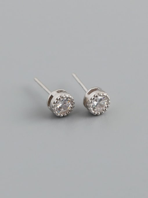 White stone (Platinum) plastic plug 925 Sterling Silver Cubic Zirconia Round Minimalist Stud Earring