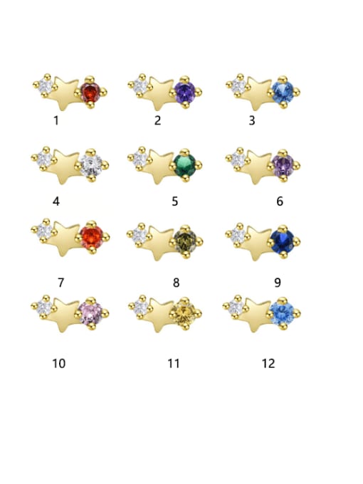 12 color stone combinations 925 Sterling Silver Birthstone Star Minimalist Stud Earring