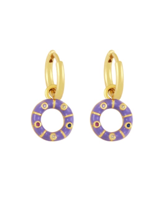 purple Brass Rhinestone Enamel Geometric Trend Huggie Earring