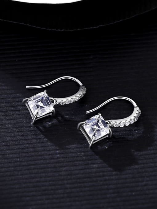 CCUI 925 Sterling Silver Cubic Zirconia Geometric Minimalist Hook Earring 2