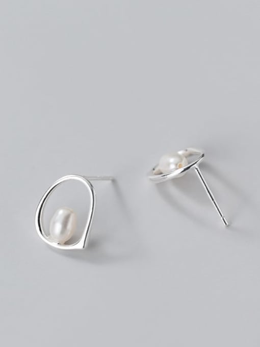 Rosh 925 Sterling Silver Imitation Pearl Geometric Minimalist Stud Earring 4