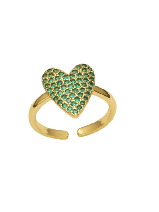 green Brass Rhinestone Heart Vintage Band Ring