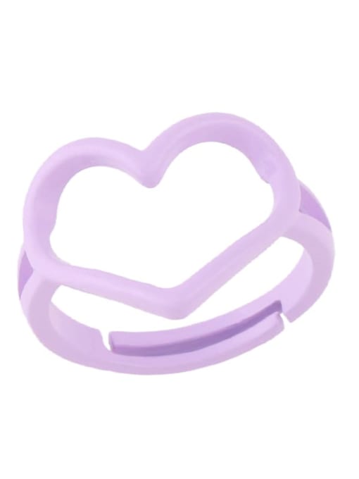 Lavender Brass Enamel Hollow Heart Minimalist Stackable Ring