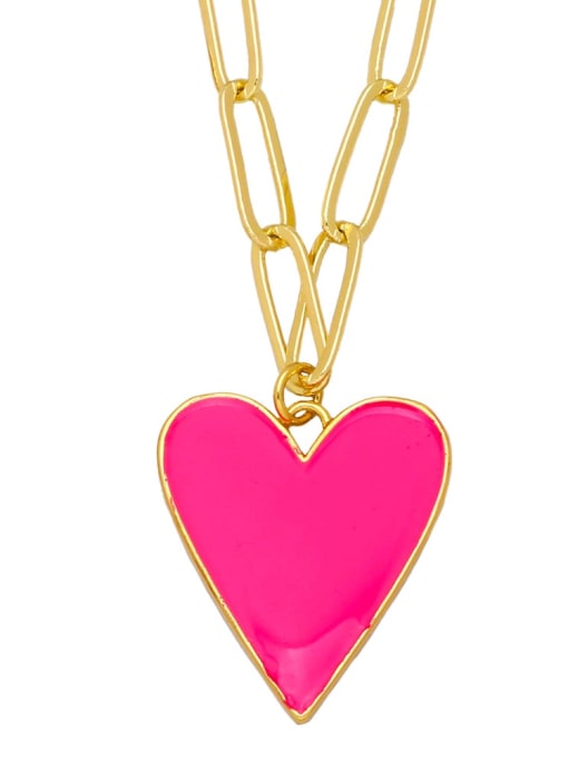 Rose red Brass Enamel  Vintage Heart Pendant Necklace