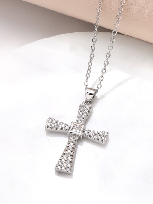 D Brass Cubic Zirconia Cross Trend Necklace