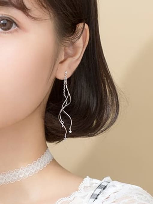 Rosh 925 Sterling Silver Minimalist wave long Threader Earring 2