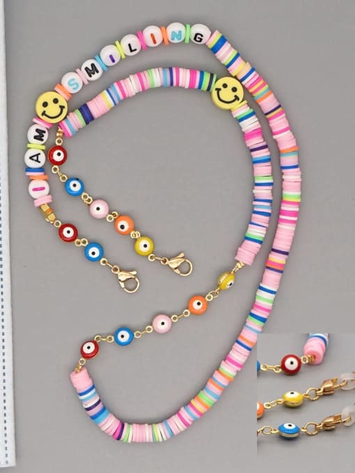 RT N200007A Stainless steel Multi Color Polymer Clay Smiley Bohemia Beaded  Hand-woven Necklace