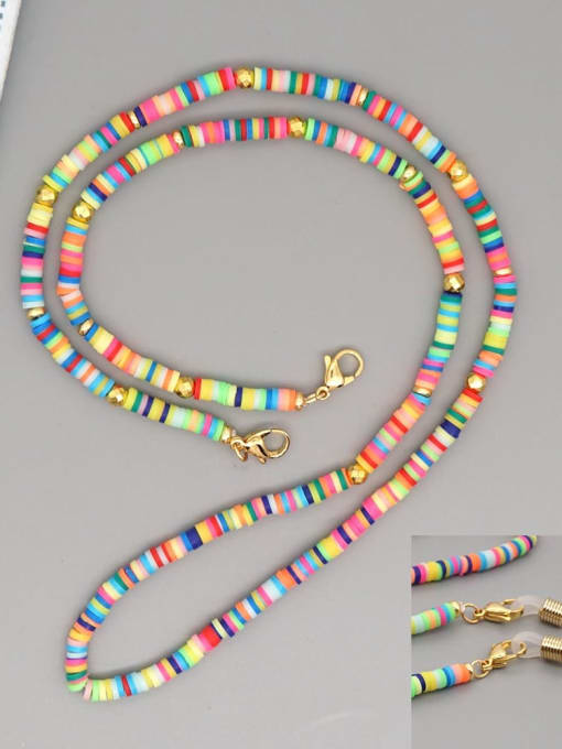 RT N200005A Stainless steel Bead Multi Color Polymer Clay Round Bohemia Hand-woven Necklace