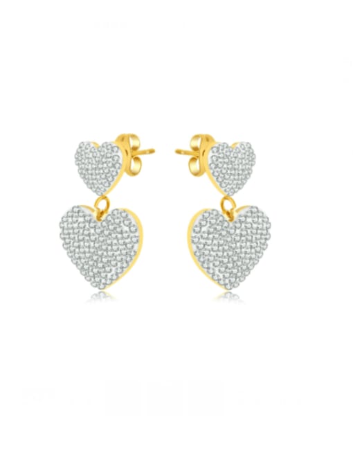 798 steel earrings gold Titanium Steel Cubic Zirconia Heart Minimalist Drop Earring