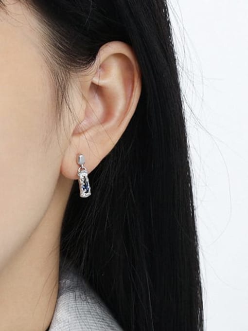DAKA 925 Sterling Silver Cubic Zirconia Asymmetrical Geometric Minimalist Stud Earring 2