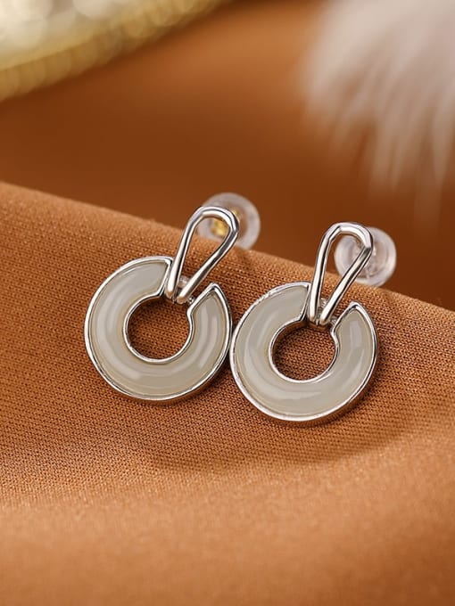 Platinum plated 925 Sterling Silver Jade Geometric Minimalist Stud Earring