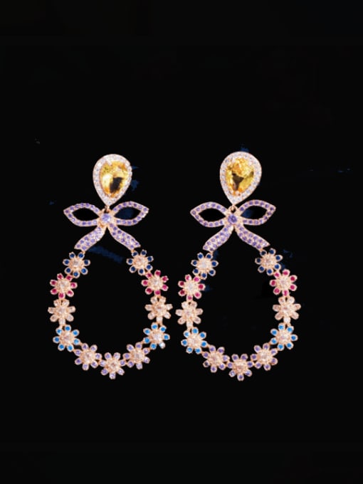L.WIN Brass Cubic Zirconia Flower Luxury Cluster Earring 0