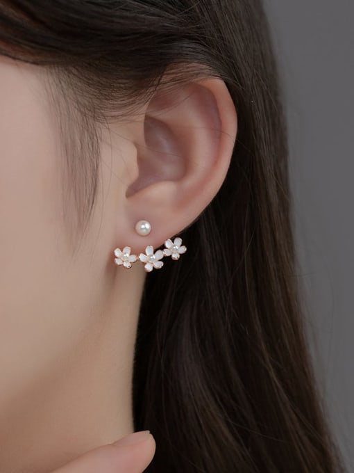 Rosh 925 Sterling Silver Enamel Flower Cute Stud Earring 1