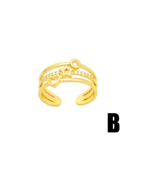 B Brass Cubic Zirconia Crown Hip Hop Stackable Ring