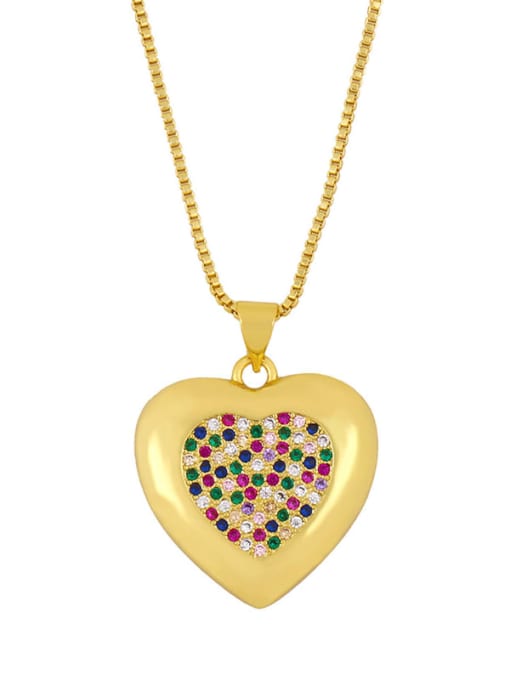 Color zirconium Brass Cubic Zirconia Heart Vintage pendant Necklace