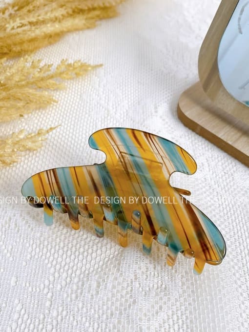Blue yellow stripe Cellulose Acetate Hip Hop Geometric Alloy Multi Color Jaw Hair Claw