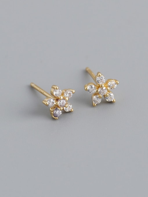 White stone (gold) plastic plug 925 Sterling Silver Cubic Zirconia Flower Vintage Stud Earring