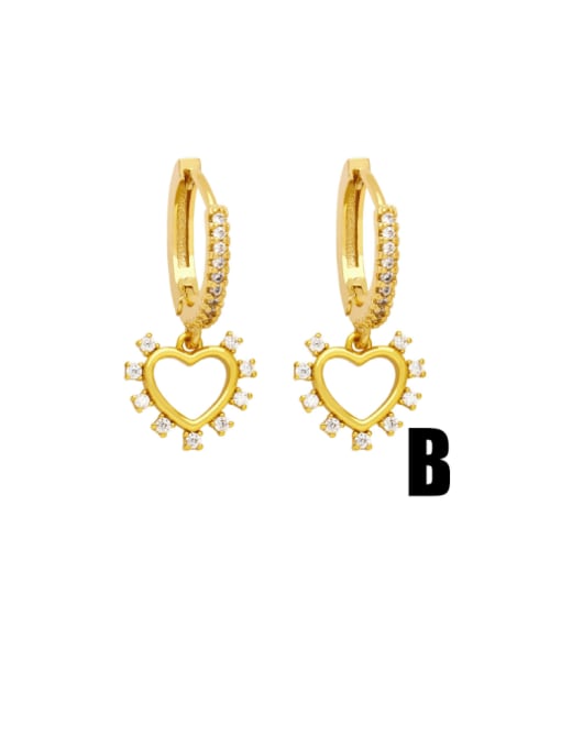 B Brass Cubic Zirconia Heart Hip Hop Huggie Earring