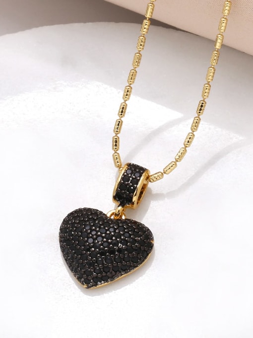 black Brass Cubic Zirconia Heart Trend Necklace